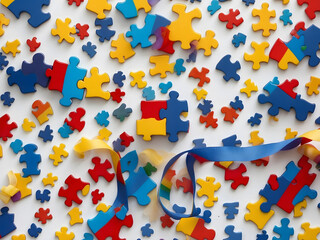 World Autism Awareness and Pride Day with a puzzle pattern ribbon design.