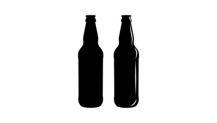 500ml Tall Amber Glass Beer Bottle, black isolated silhouette