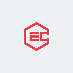 EC monogram logo inside hexagon shape. E & C.