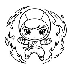 Vector illustration of a cute Ninja drawing for kids page