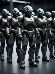 Obraz premium Futuristic Cyborg Warriors, Sci-Fi Military Armored Army