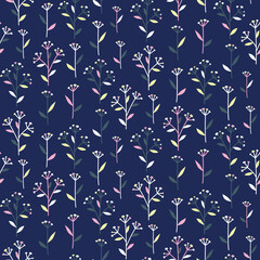 Floral seamless pattern. Small flowers on navy background