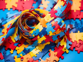 World Autism Awareness and Pride Day with a puzzle pattern ribbon design.