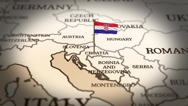Croatia flag showing on world map with 3d rendering