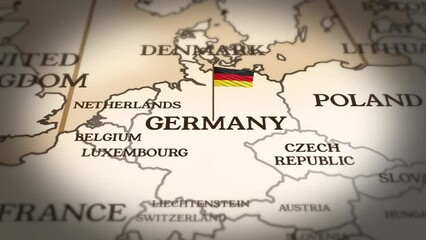 Germany flag showing on world map with 3d rendering