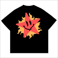Energetic T-shirt Graphic Star Slogan, Smiling Emoji, and Flame