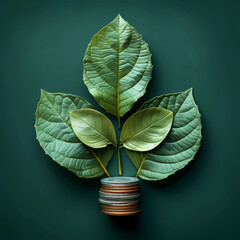 Green leaves sprouting from coins, symbolizing eco-investment