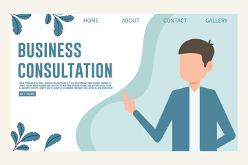 Business consulting website design template. Modern flat style. Vector illustration
