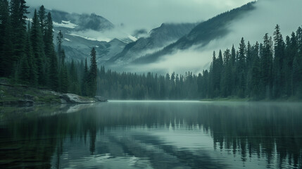Fototapeta premium Mountain-Encircled Lake in Canada
