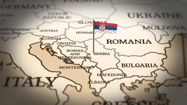 Serbia flag showing on world map with 3d rendering