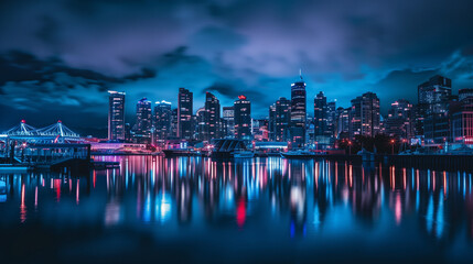 Fototapeta premium City Skyline Reflecting in Water at Night