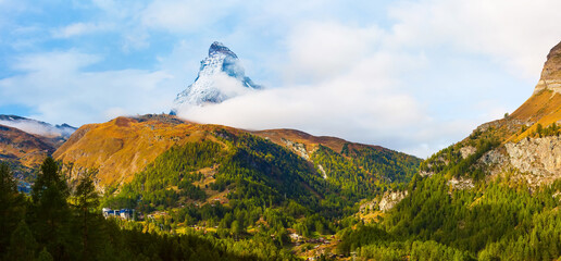 Matterhorn snow peak panorama, Switzerland