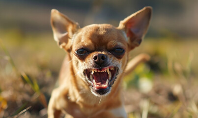 Fierce small Chihuahua dog, aggressive dog attack, generated by AI 