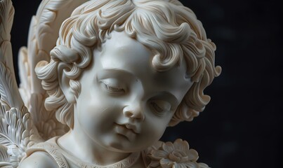 A ivory sculpture of an angelic cherub, Generative AI