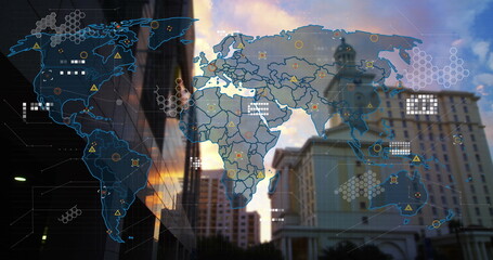 Image of digital interface over cityscape