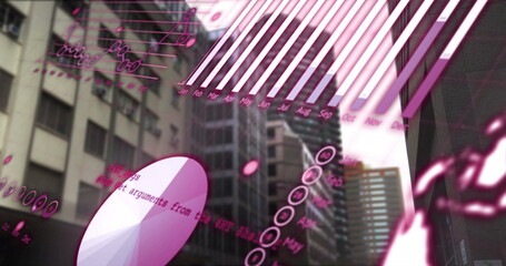 Image of digital interface over cityscape