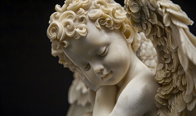 A ivory sculpture of an angelic cherub, Generative AI