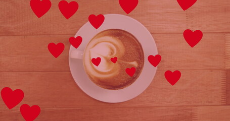 Image of hearts over cup of coffee