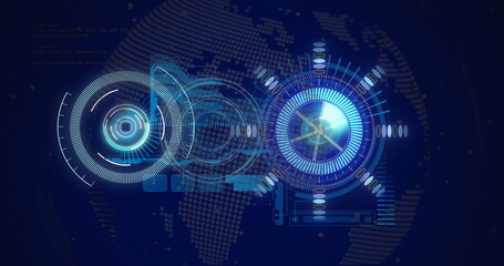 Image of scope scanning over data processing on black background
