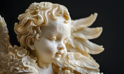 A ivory sculpture of an angelic cherub, Generative AI