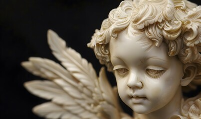 A ivory sculpture of an angelic cherub, Generative AI