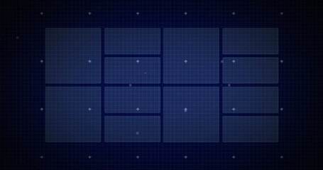 Image of processing circles and data on digital screens on navy background