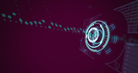 Image of scope scanning and data processing on purple background