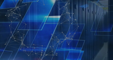 Image of moving shapes over server room