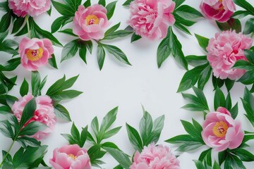 Pink flowers arranged in a circle, suitable for various designs