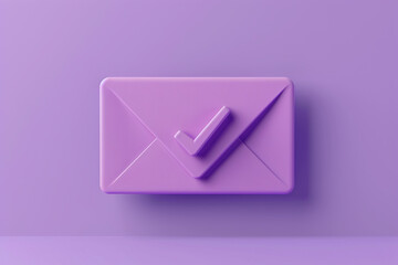 3d icons of a purple mail envelope with a new message marker Email notification with a checkmark