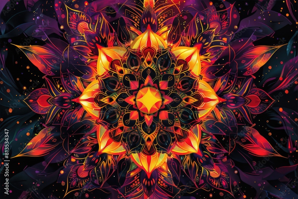 Poster vibrant flower design on dark backdrop, perfect for various design projects