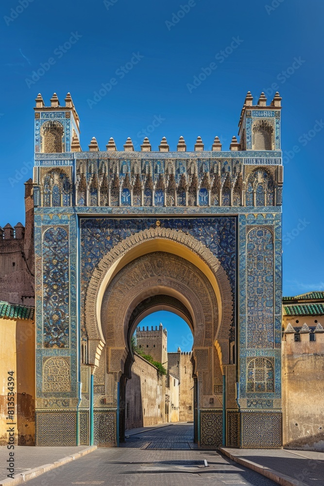 Poster A large gate with a clock on top, suitable for various projects