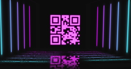 Image of lights and qr code in black digital space