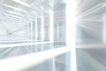 Obraz premium ray lights white and grey exposition background - long corridor