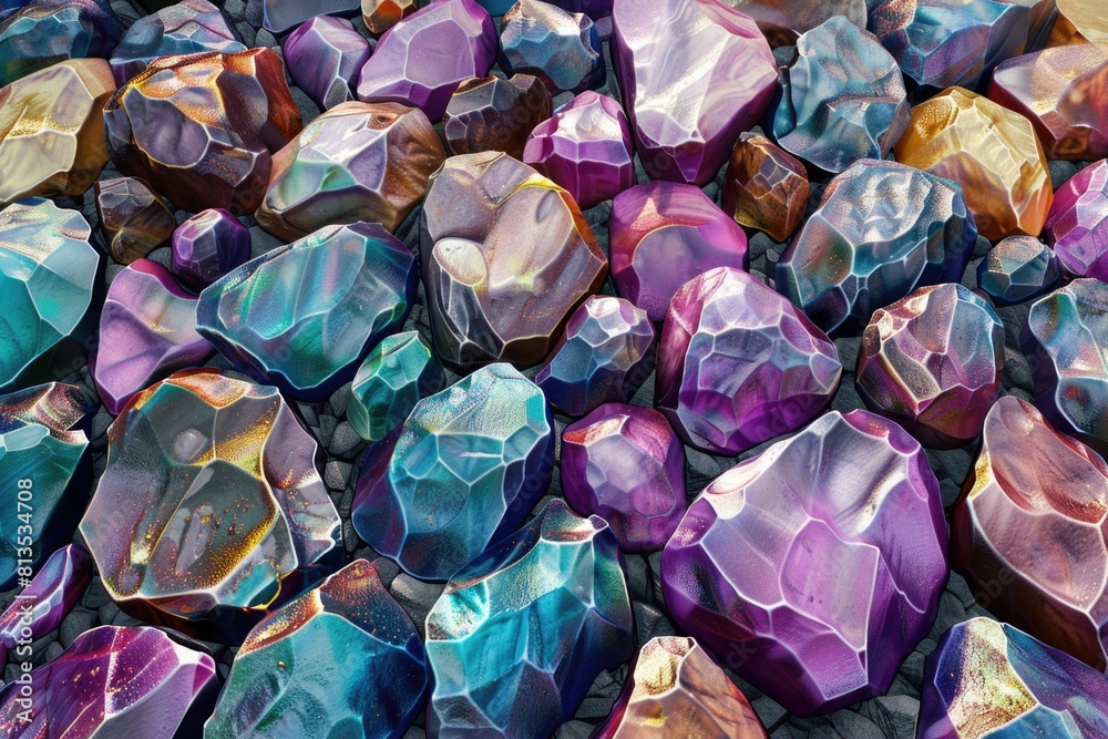 Poster A pile of colorful rocks on top of a larger pile. Suitable for various design projects