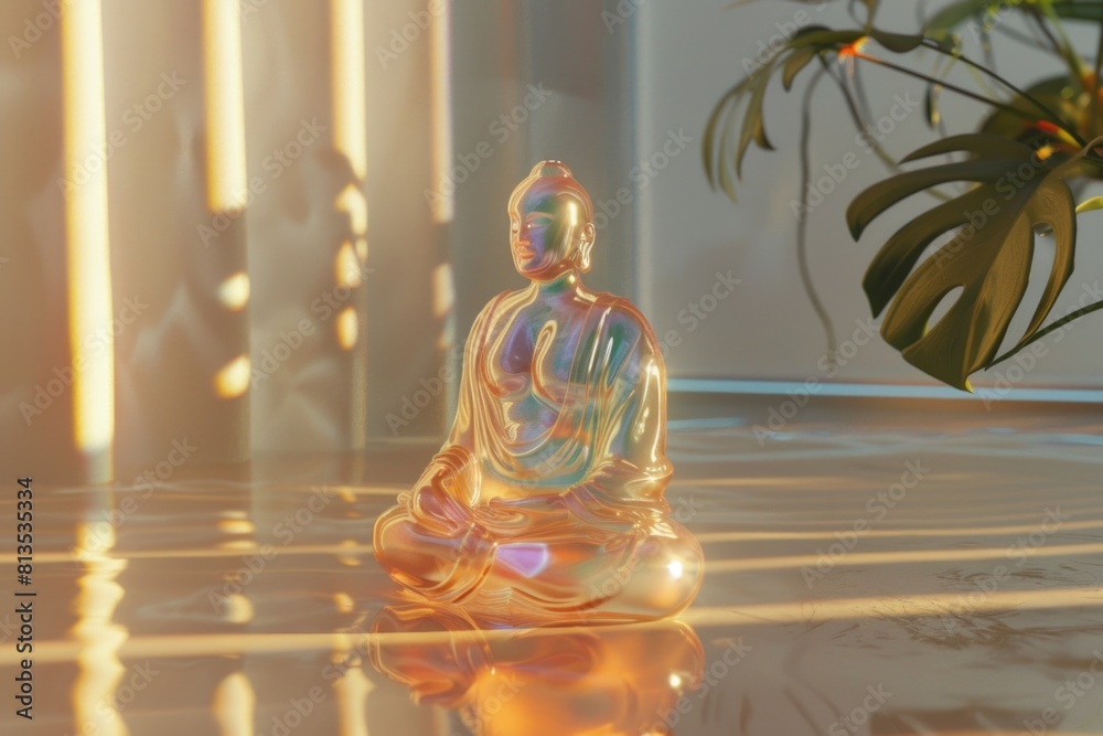 Poster a statue of a person sitting in meditation position. suitable for mindfulness and relaxation concept