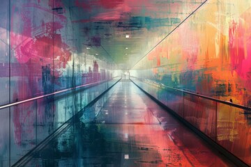 Abstract Artistic Interpretation of a Colorful Journey Through a Modernistic Tunnel  