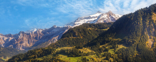 Colorful mountains banner, Swiss Alps, Switzerland
