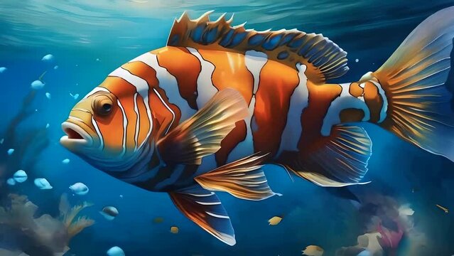 watercolor art abstract underwater scenes illustration animation. big color fish