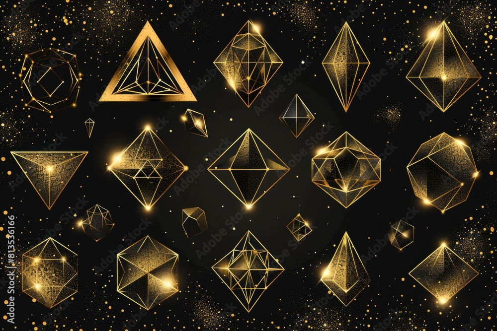 Poster Abstract golden geometric shapes on a dark backdrop. Ideal for modern design projects