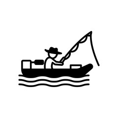 Fishing on boat icon. black fill icon