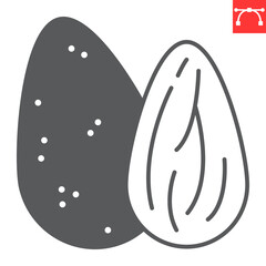 Almond glyph icon, nuts and organic, almond nut vector icon, vector graphics, editable stroke solid sign, eps 10.