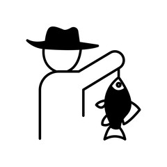 People catch fish icon. black fill icon
