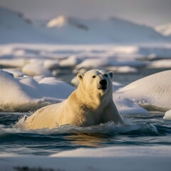 Naklejka premium polar bear in water