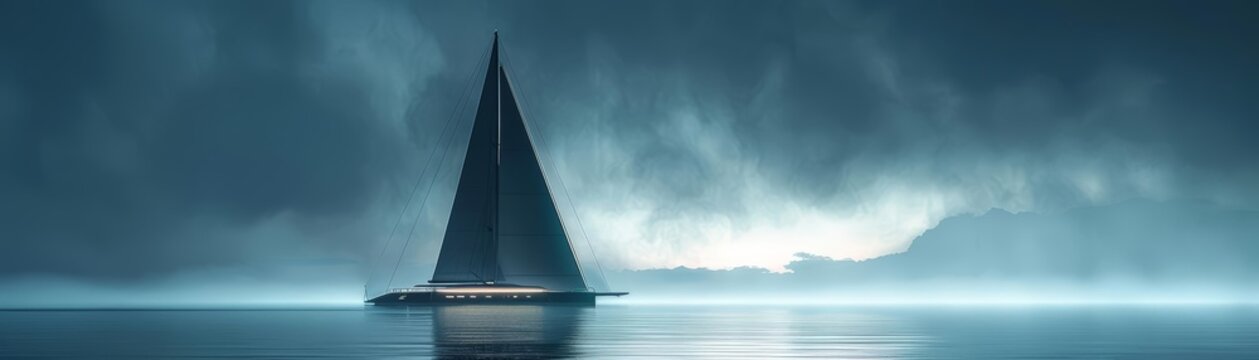 A lonely sailboat on a stormy sea.