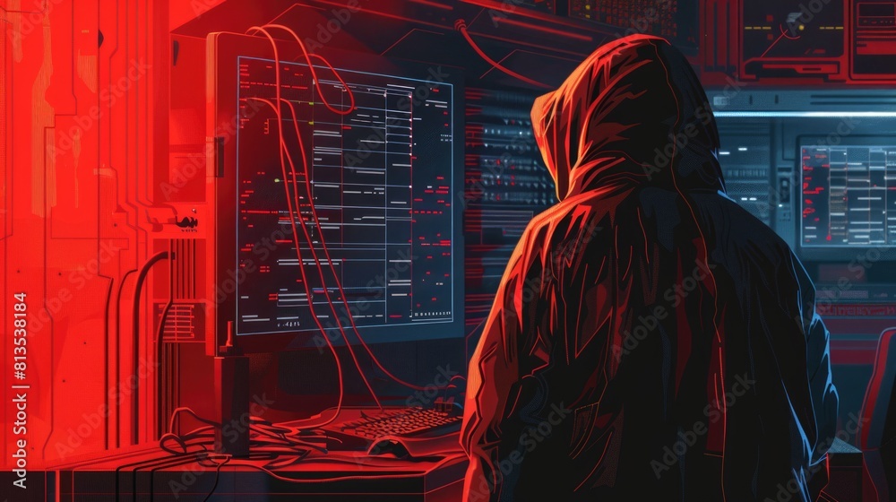 Poster A person standing in front of a computer screen. Suitable for technology and office concepts