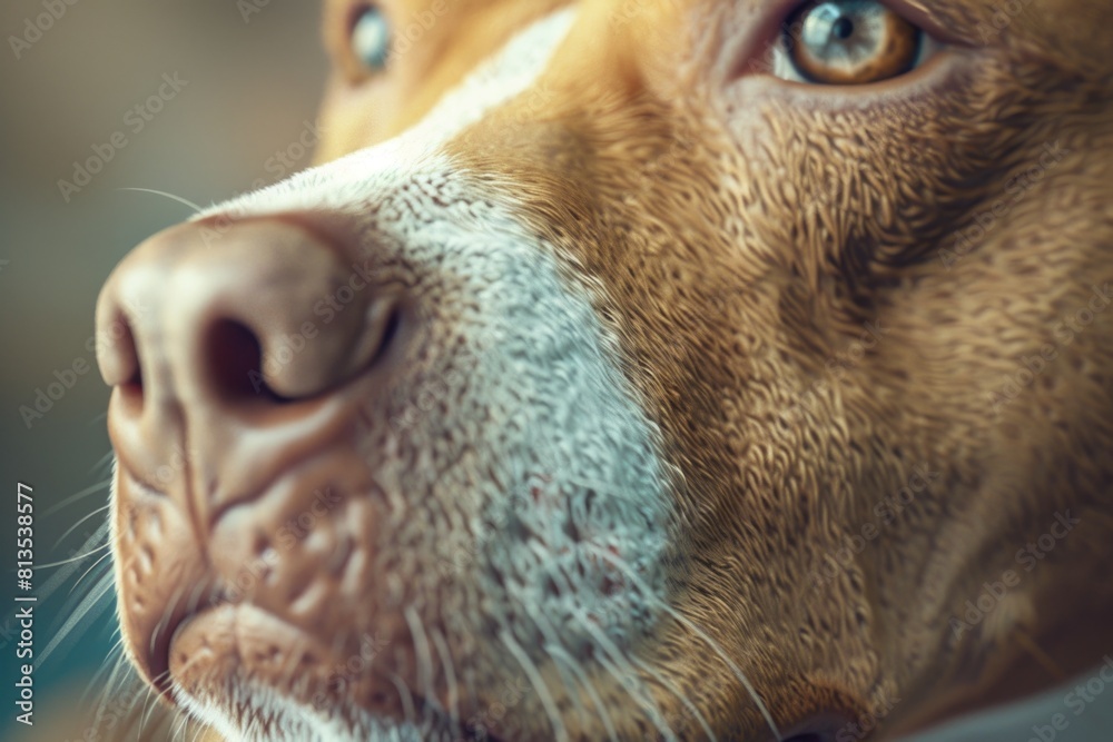 Poster a close-up of a dog's face with a blurry background. perfect for pet-related projects