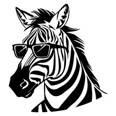 cool zebra wearing sunglass black silhouette logo svg vector, zebra icon illustration