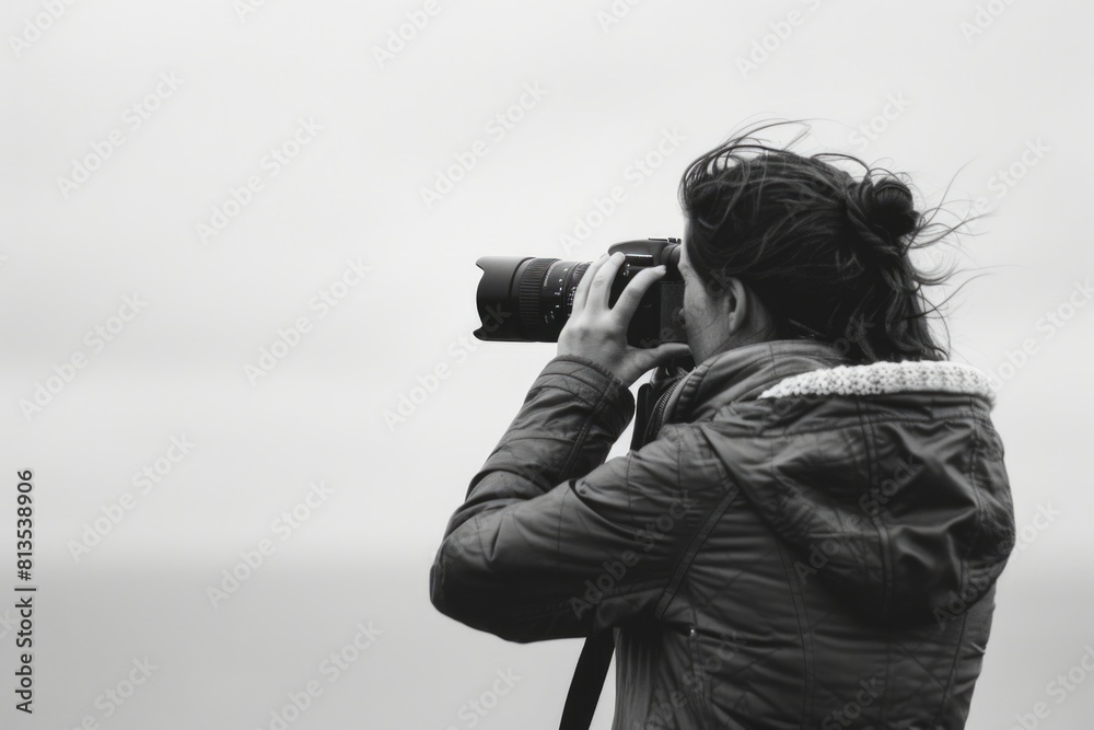 Poster person capturing a moment with a camera. suitable for photography concepts
