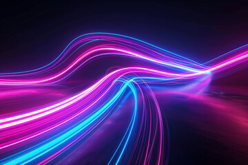 3d render Abstract neon wallpaper Glowing lines over black background Light drawing trajectory, twisted ribbon 